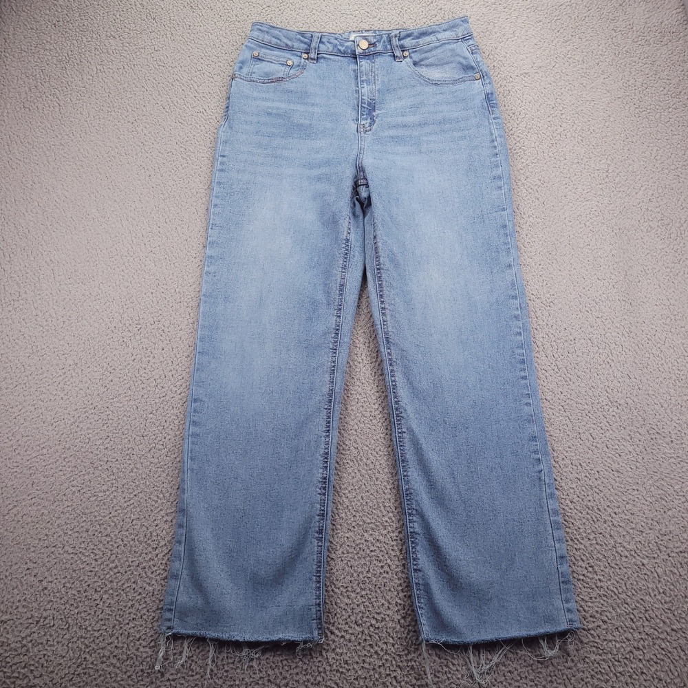 OAT New York Jeans Womens 12/31 Blue Straight Ankle Frayed Hem High Rise Stretch